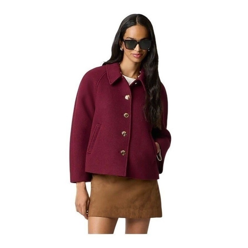 J.‎ Crew Cropped Wool-Blend Swing Coat Capelette Vintage Burgundy L